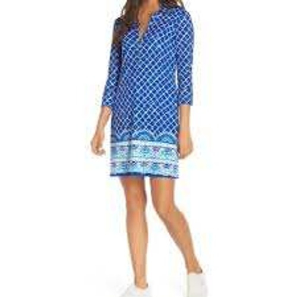 Lilly Pulitzer Sophie Dress XS Blue White Trellis Diamond Border Print